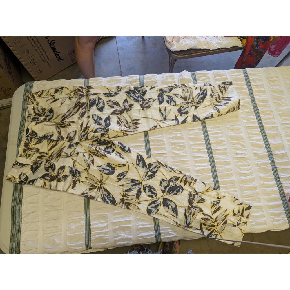 J. Crew Womens Size 2 Cropped Gold Foil Leaf Linen Garden Pant w/Pockets